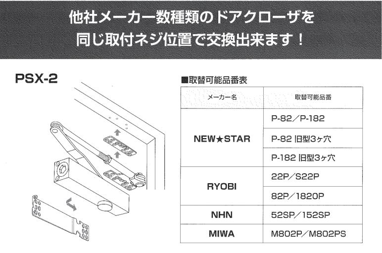 鈴木金物 / NEWSTAR/ニュースター 取替用ドアクローザ PSX-2 シルバー